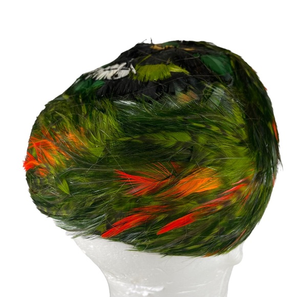 Handmade Vintage Pheasant Pillbox Style Casque Hat Cap Green Dyed High Fashion - Picture 5 of 11